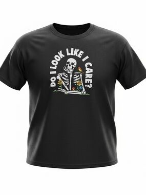 Do I Look Like I Care Skeleton NEW T-Shirt Men’s 3XL Black Graphic Tee